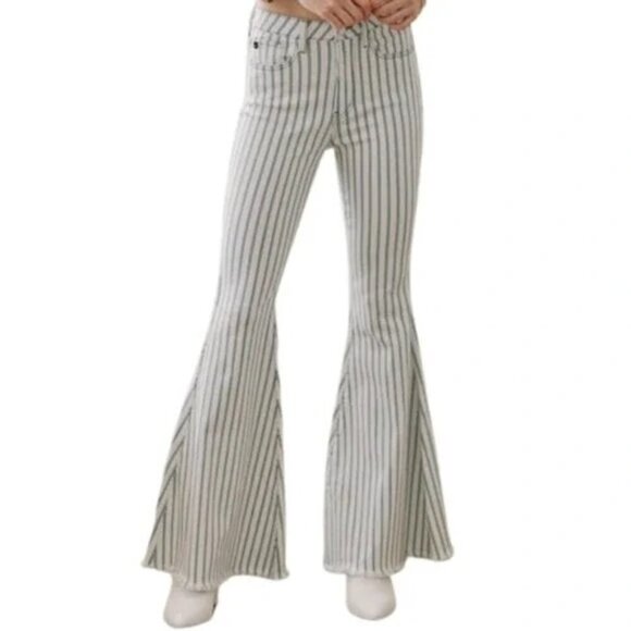 KanCan Denim - KanCan Womens 29 Carmen Super Flare Bell Bottoms Striped Jeans White Blue